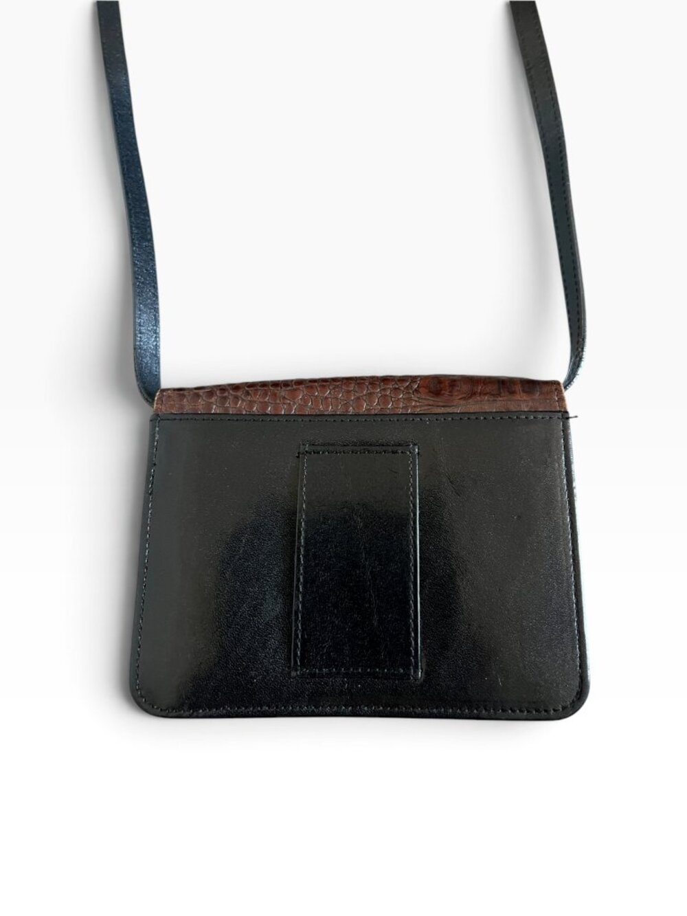 BRAHMIN Leather Mini Crossbody Purse In Black & Brown - Picture 8 of 11